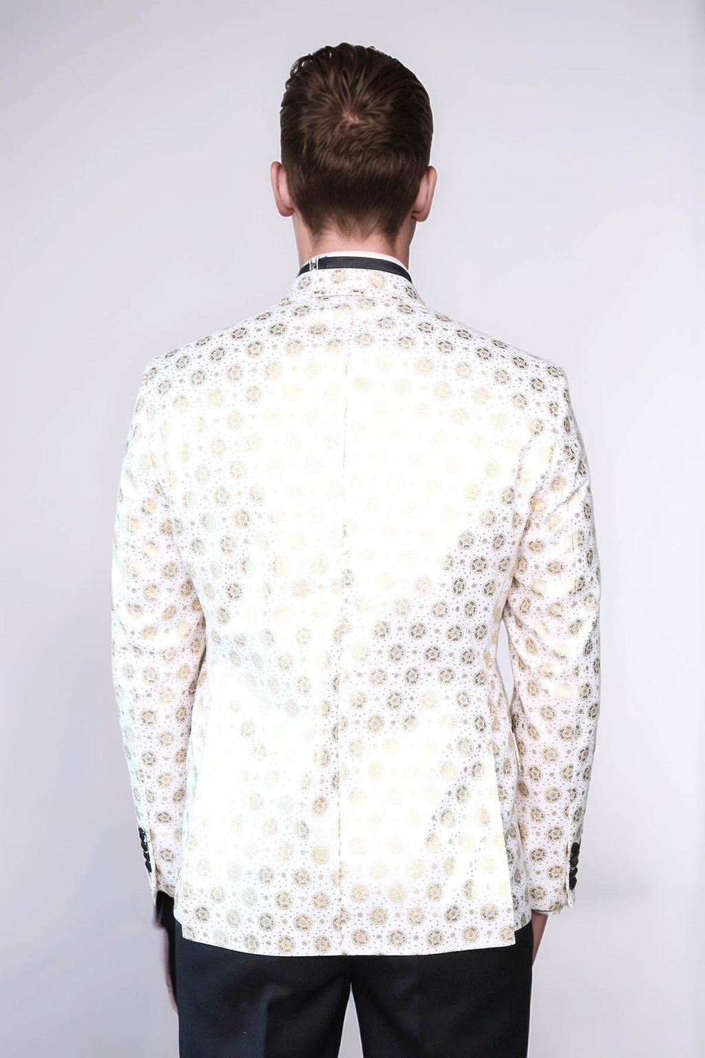 Floral Patterned Peak Lapel White Men Wedding Tuxedo Blazer - Wessi - Luzilly Bridal & Apparel