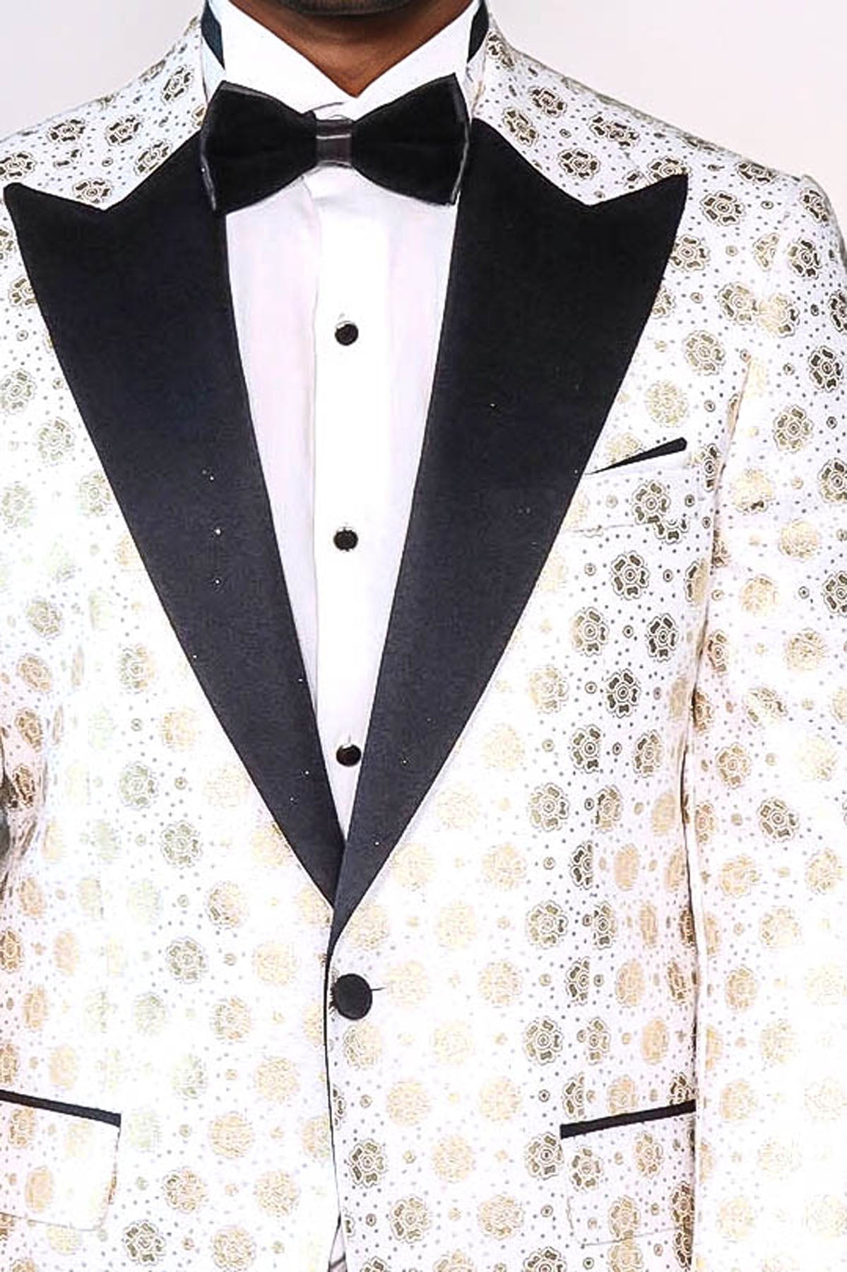 Floral Patterned Peak Lapel White Men Wedding Tuxedo Blazer - Wessi - Luzilly Bridal & Apparel