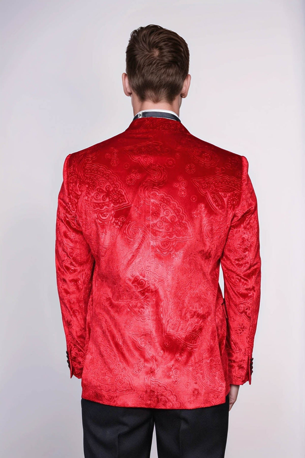 Floral Patterned Velvet Burgundy Men Tuxedo Jacket - Wessi - Luzilly Bridal & Apparel