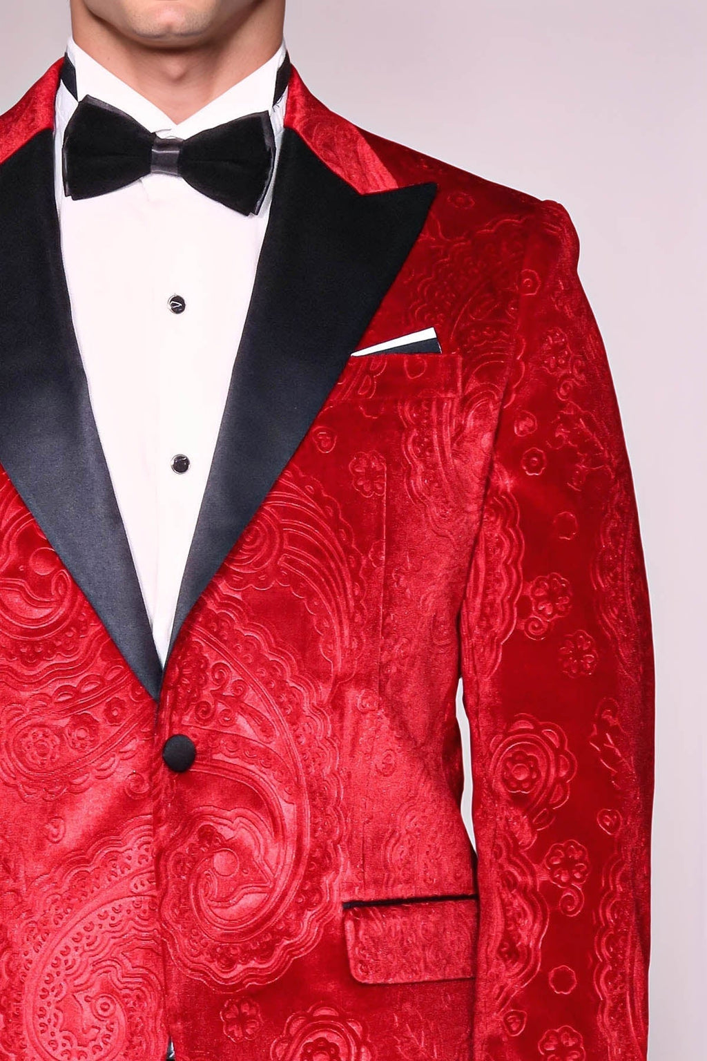Floral Patterned Velvet Burgundy Men Tuxedo Jacket - Wessi - Luzilly Bridal & Apparel