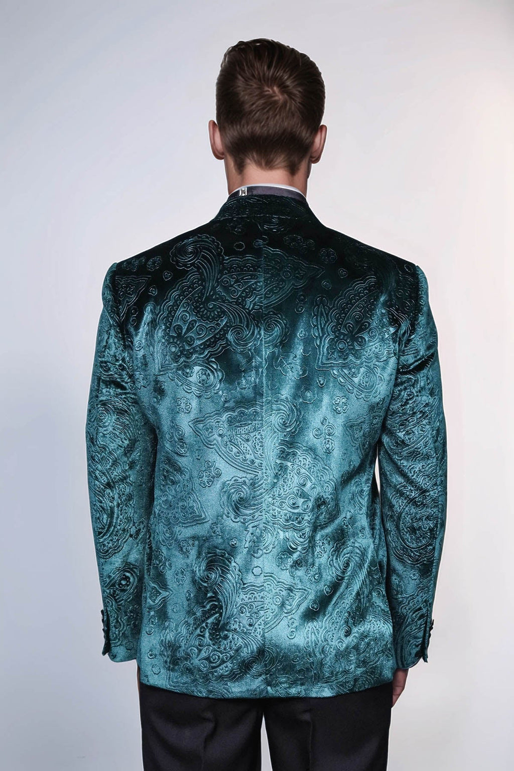 Floral Patterned Velvet Green Men Evening Jacket - Wessi - Luzilly Bridal & Apparel