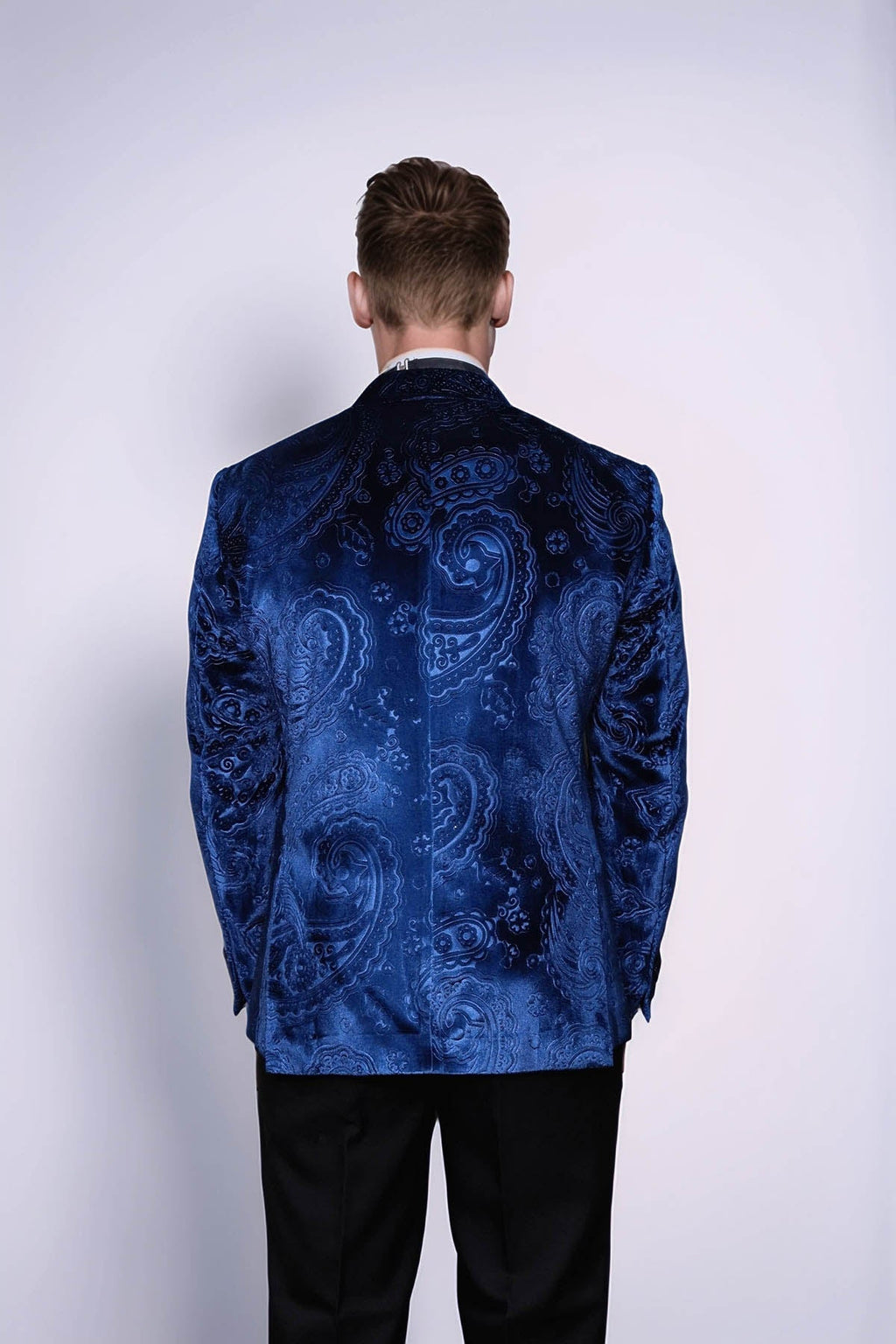 Floral Patterned Velvet Navy Blue Men Tuxedo Blazer - Wessi - Luzilly Bridal & Apparel