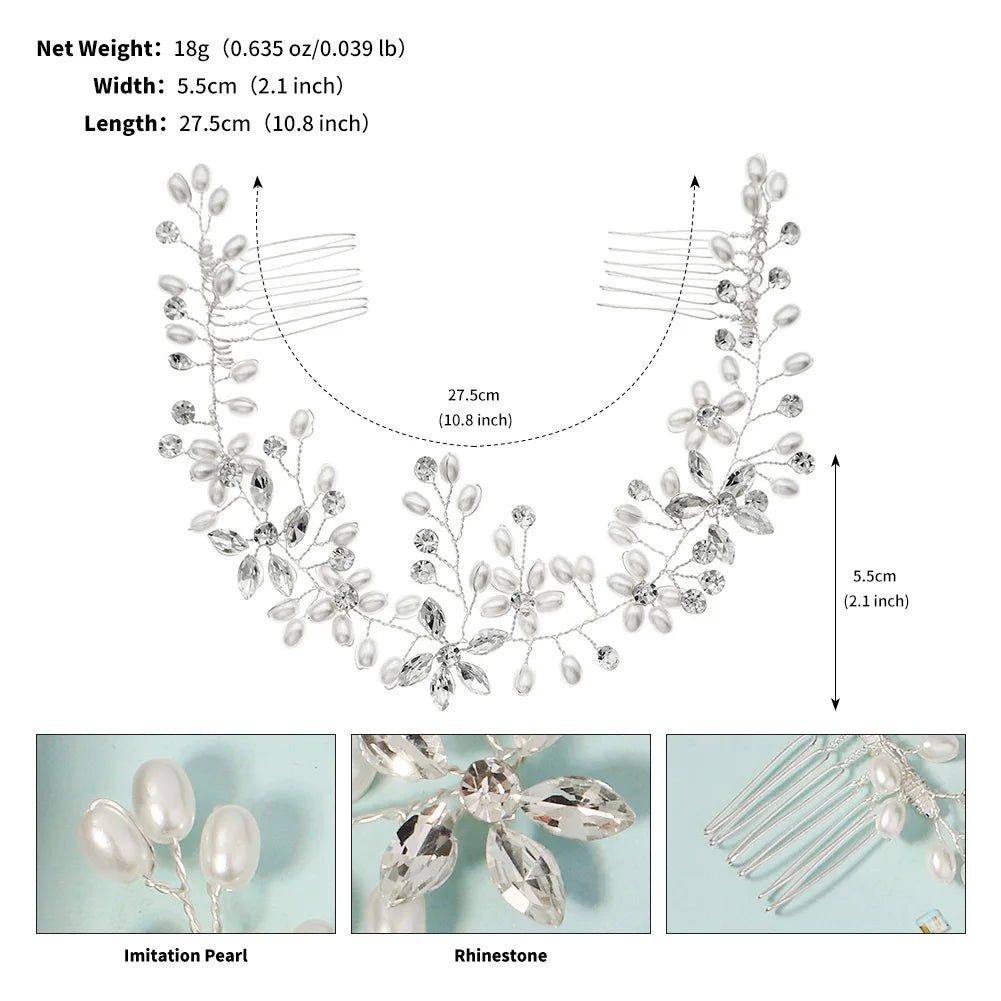 Floral Pearl and Rhinestone Bridal Hair Vine - Luzilly Bridal & Apparel