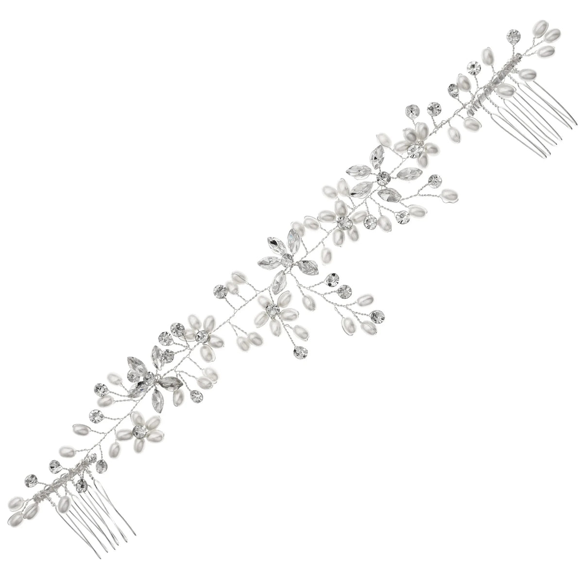 Floral Pearl and Rhinestone Bridal Hair Vine - Luzilly Bridal & Apparel