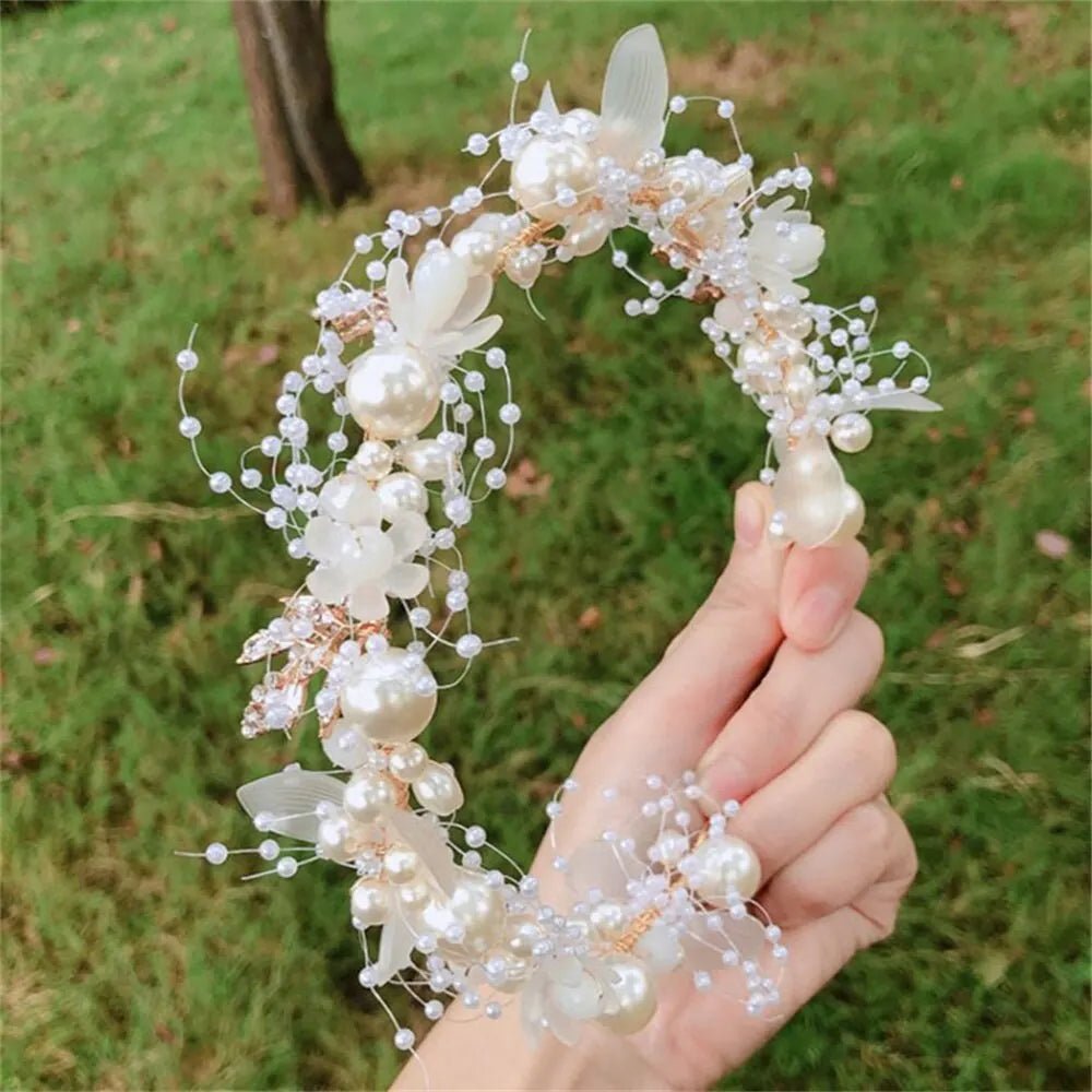 Floral Pearl Crystal Crown Bridal Headband - Luzilly Bridal & Apparel