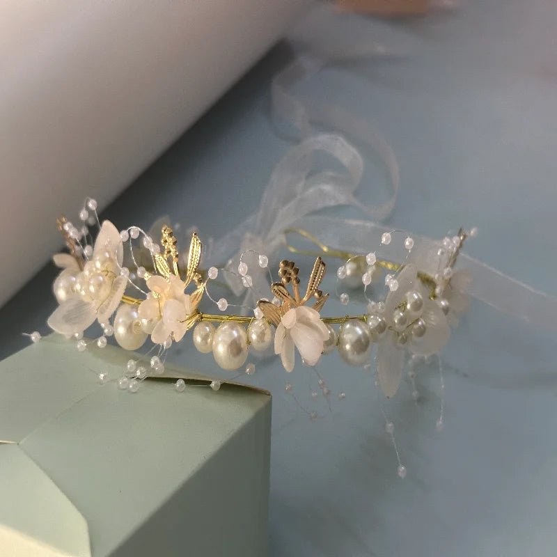 Floral Pearl Crystal Crown Bridal Headband - Luzilly Bridal & Apparel