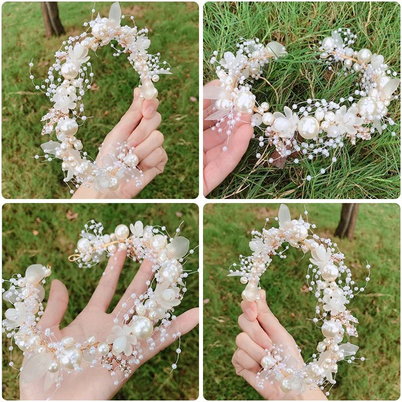 Floral Pearl Crystal Crown Bridal Headband - Luzilly Bridal & Apparel