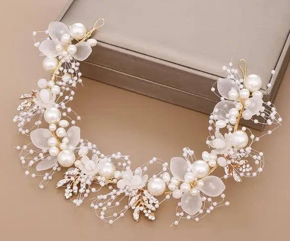 Floral Pearl Crystal Crown Bridal Headband - Luzilly Bridal & Apparel