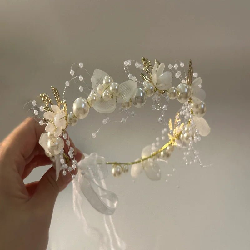 Floral Pearl Crystal Crown Bridal Headband - Luzilly Bridal & Apparel