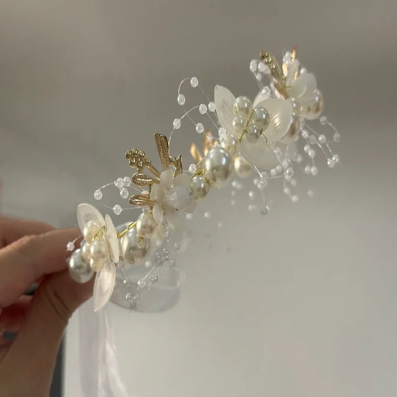 Floral Pearl Crystal Crown Bridal Headband - Luzilly Bridal & Apparel