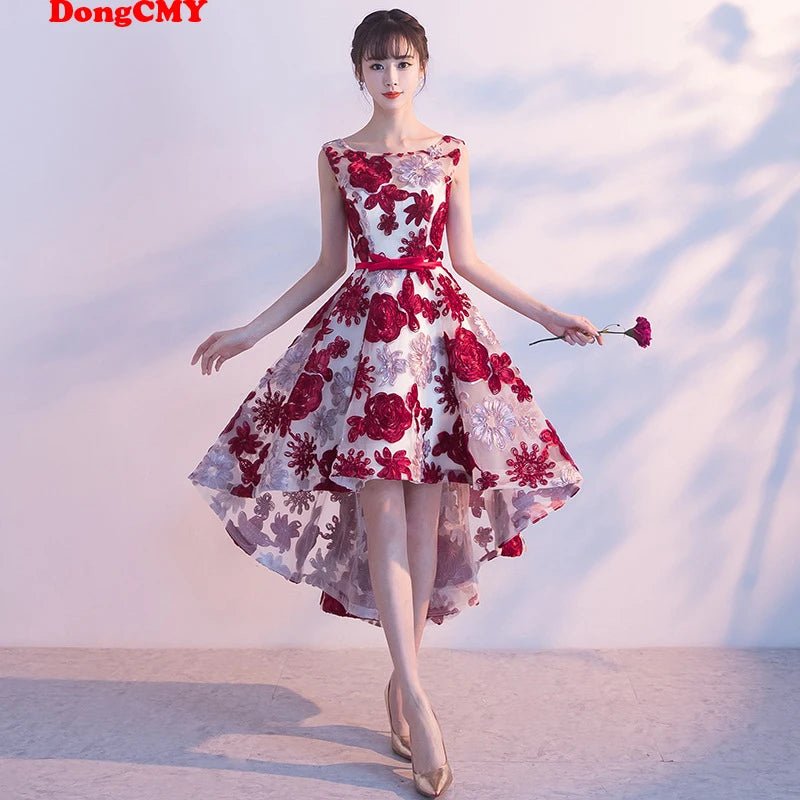 Floral Print Appliqué O-Neck Bridesmaid Dress - Luzilly Bridal & Apparel
