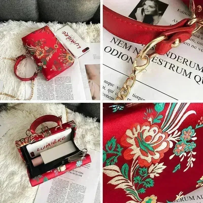 Floral Satin Clutch & Crossbody Bag - Luzilly Bridal & Apparel