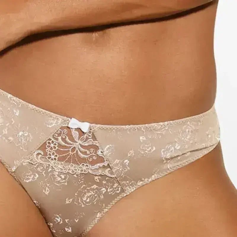 Floral Semi-Sheer Thong Panty - Ultra-Soft French Lingerie | Femstylo - Luzilly Bridal & Apparel