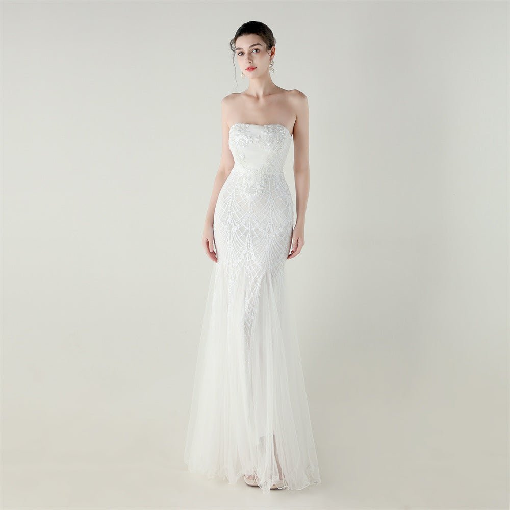 Floral Sequin Mesh Strapless Cocktail Dress - Luzilly Bridal & Apparel