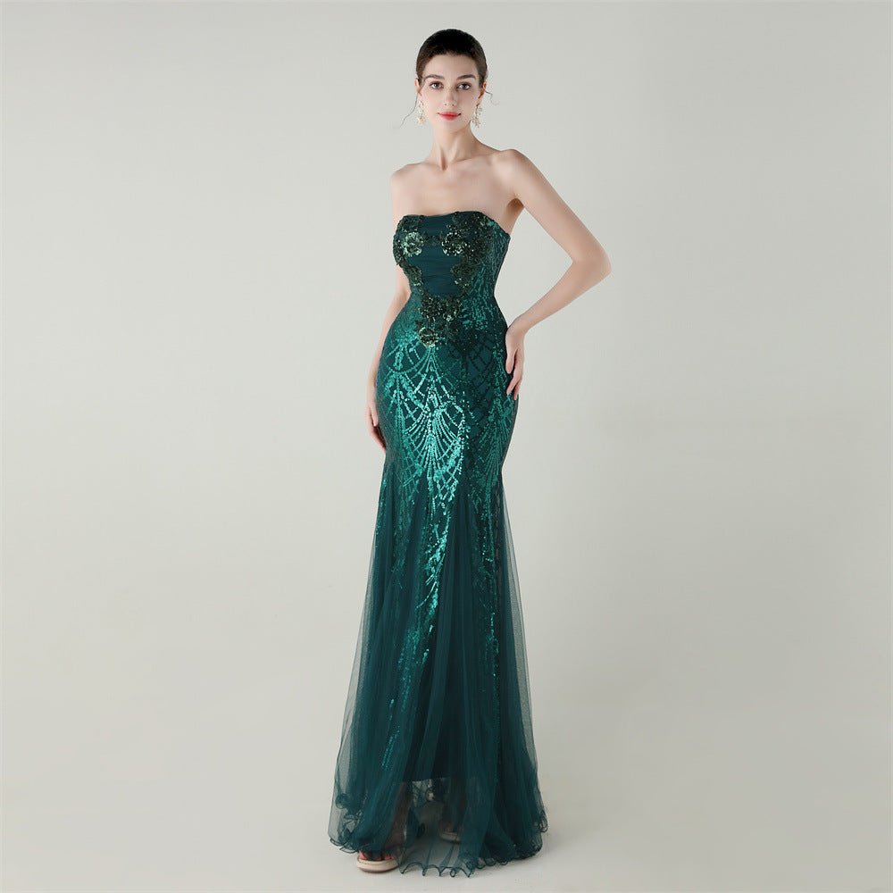 Floral Sequin Mesh Strapless Cocktail Dress - Luzilly Bridal & Apparel