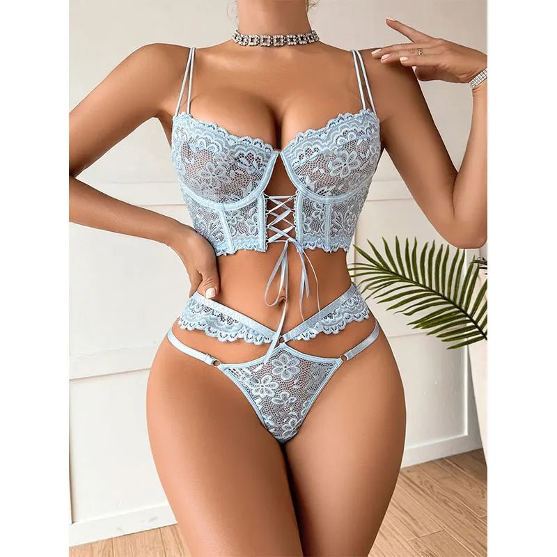 Floral Sheer Lace Push-Up Bra and Brief Set - Luzilly Bridal & Apparel