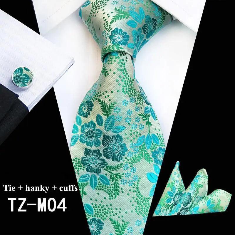 Floral Silk Necktie & Cufflink Set for Men - Luzilly Bridal & Apparel