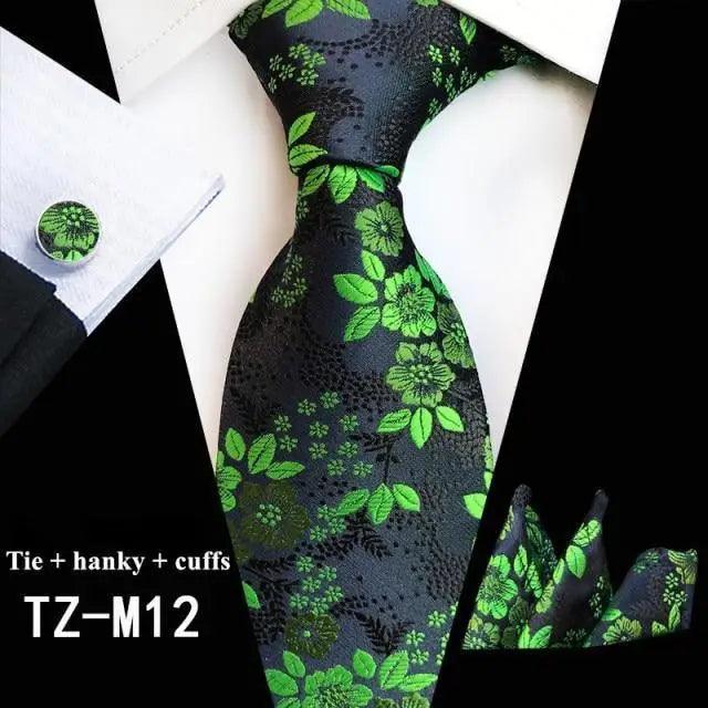 Floral Silk Necktie & Cufflink Set for Men - Luzilly Bridal & Apparel