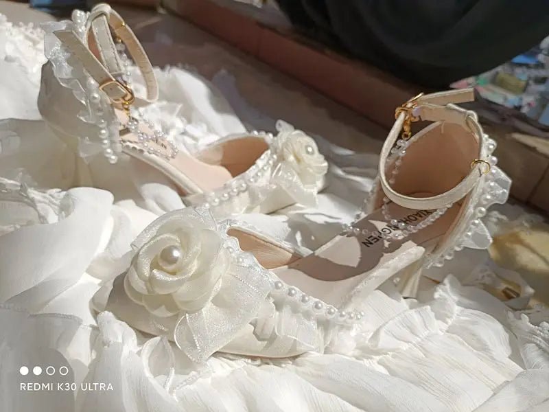 Flower Detail Pointed-Toe Bridal Heels - Luzilly Bridal & Apparel