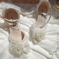 Flower Detail Pointed-Toe Bridal Heels - Luzilly Bridal & Apparel