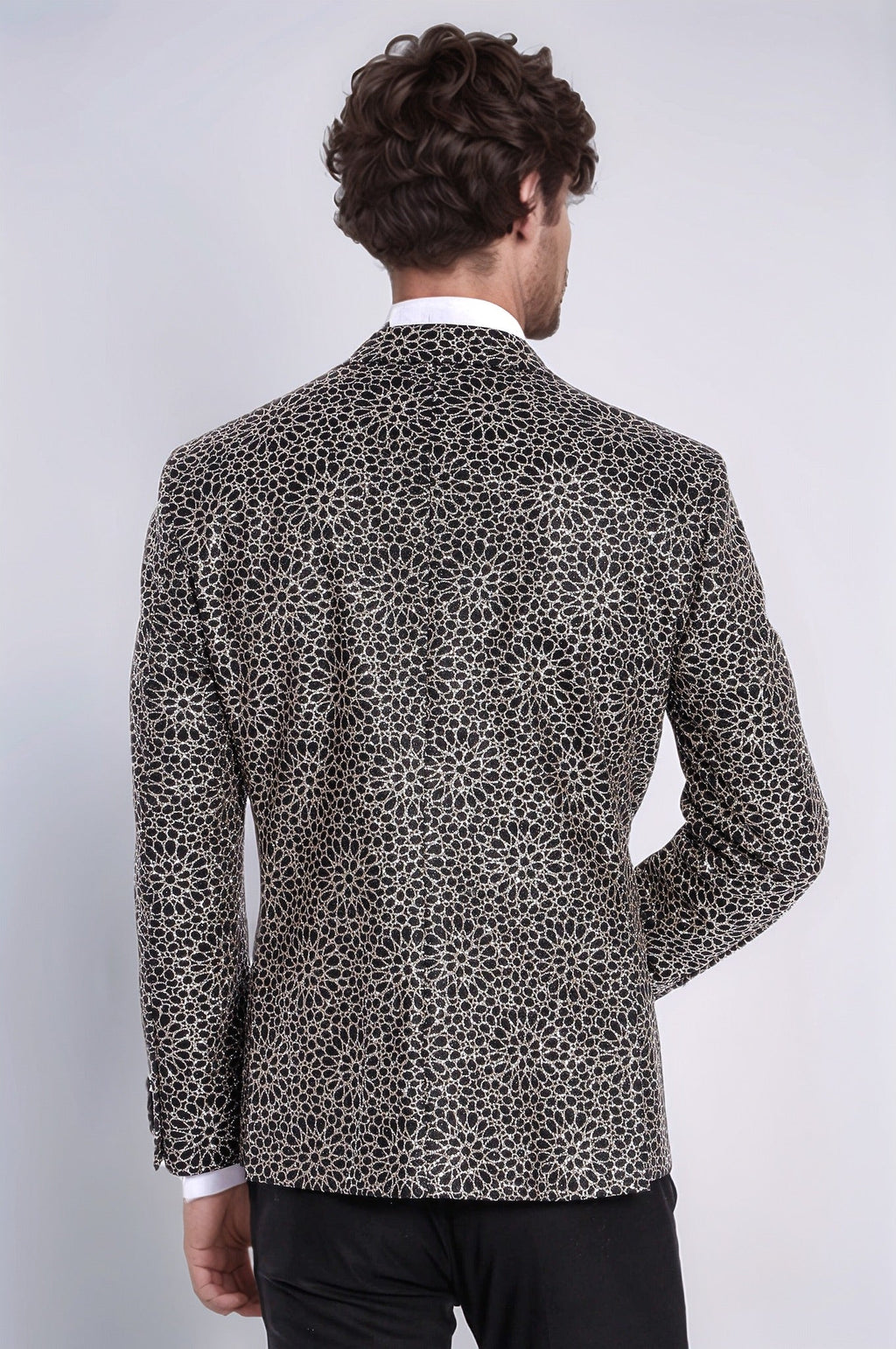 Flower Embroidered Pattern Black Men Party Blazer - Wessi - Luzilly Bridal & Apparel