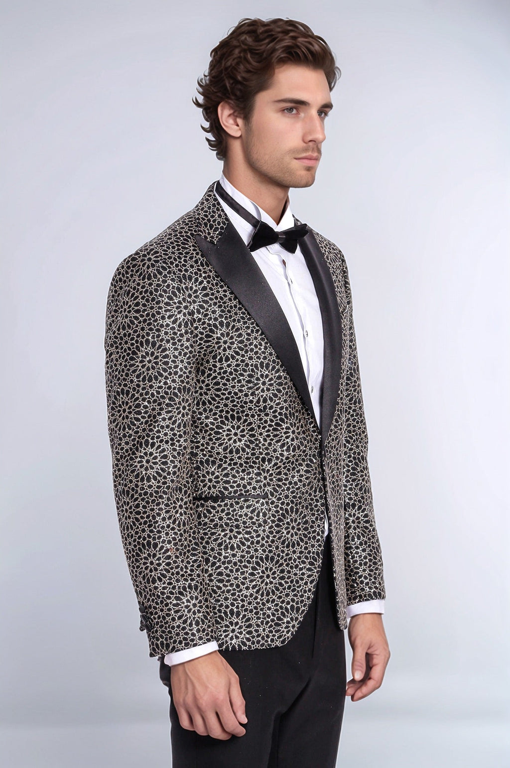 Flower Embroidered Pattern Black Men Party Blazer - Wessi - Luzilly Bridal & Apparel