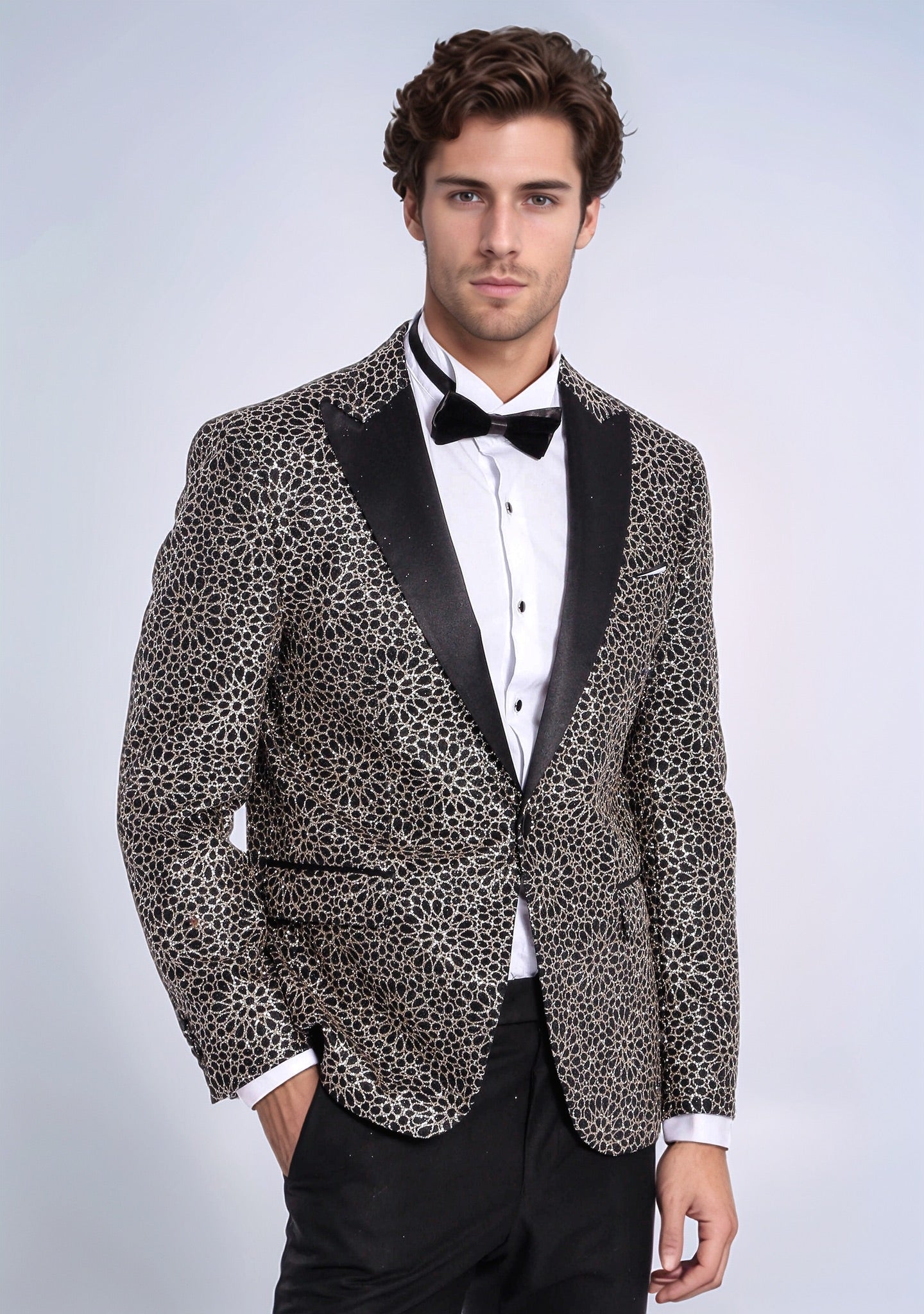 Flower Embroidered Pattern Black Men Party Blazer - Wessi - Luzilly Bridal & Apparel