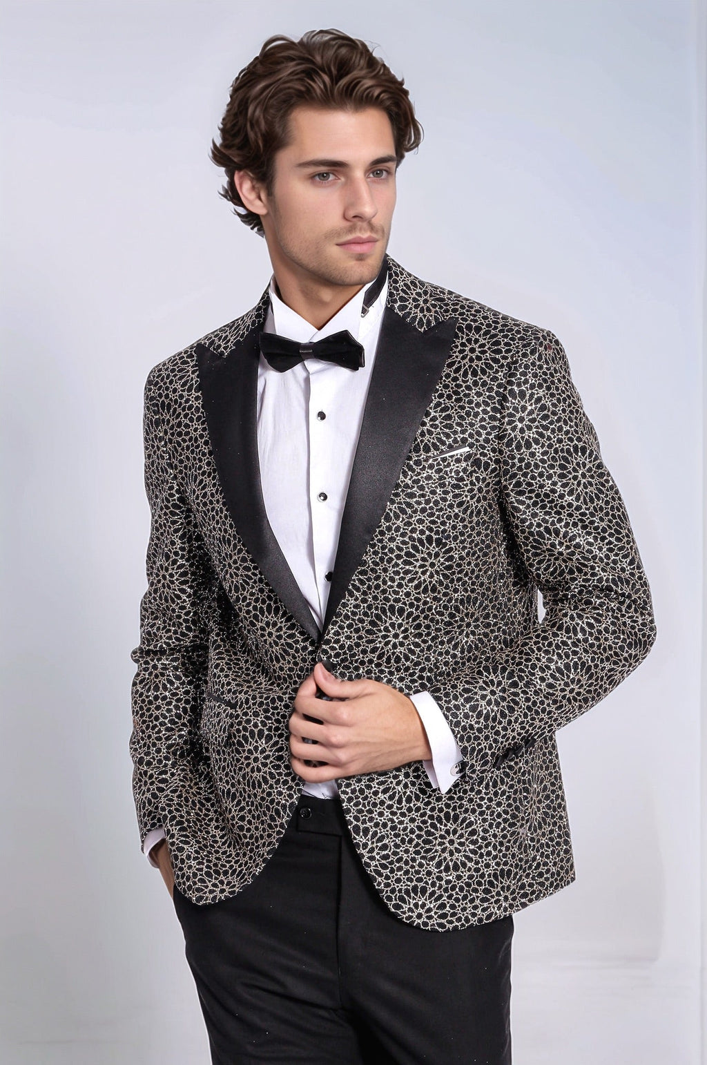 Flower Embroidered Pattern Black Men Party Blazer - Wessi - Luzilly Bridal & Apparel