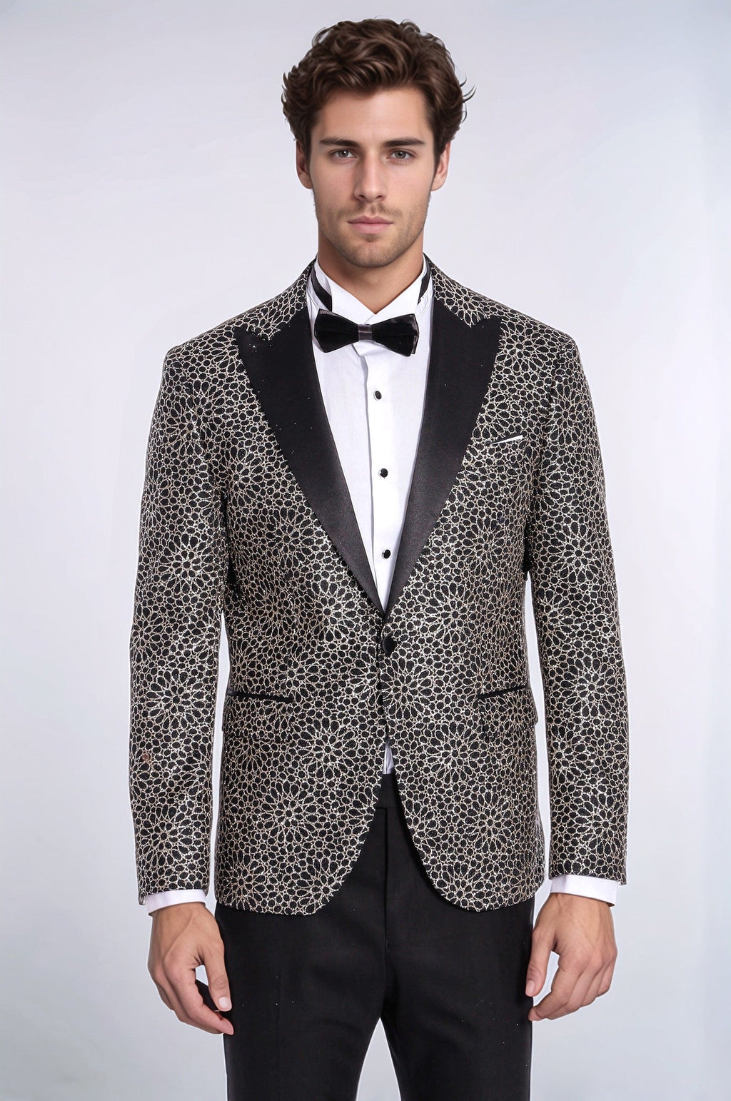 Flower Embroidered Pattern Black Men Party Blazer - Wessi - Luzilly Bridal & Apparel