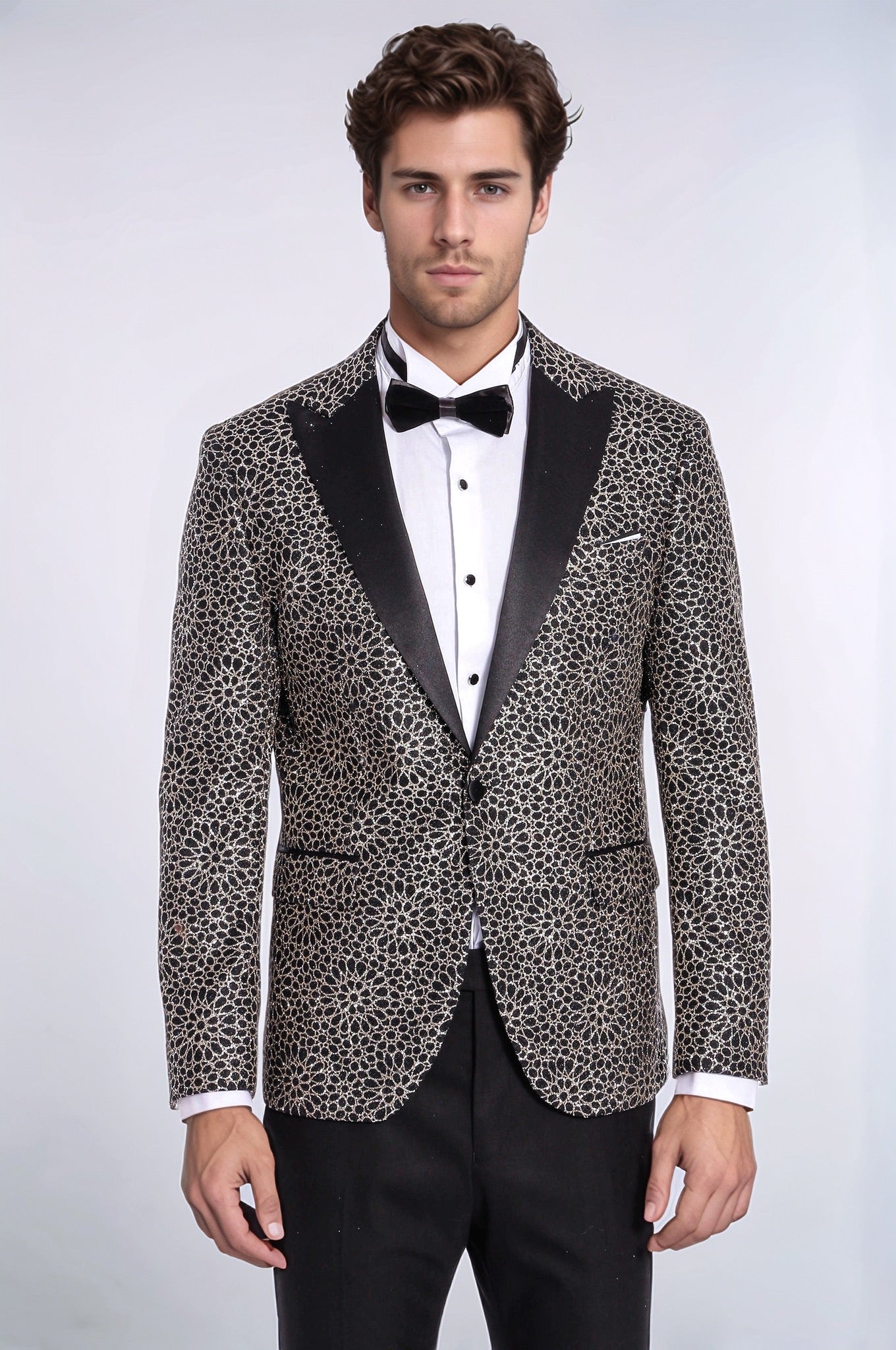 Flower Embroidered Pattern Black Men Party Blazer - Wessi - Luzilly Bridal & Apparel