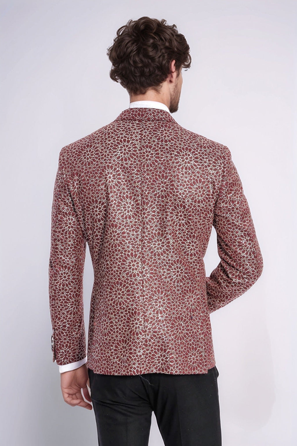 Flower Embroidered Pattern Burgundy Men Tuxedo Blazer - Wessi - Luzilly Bridal & Apparel