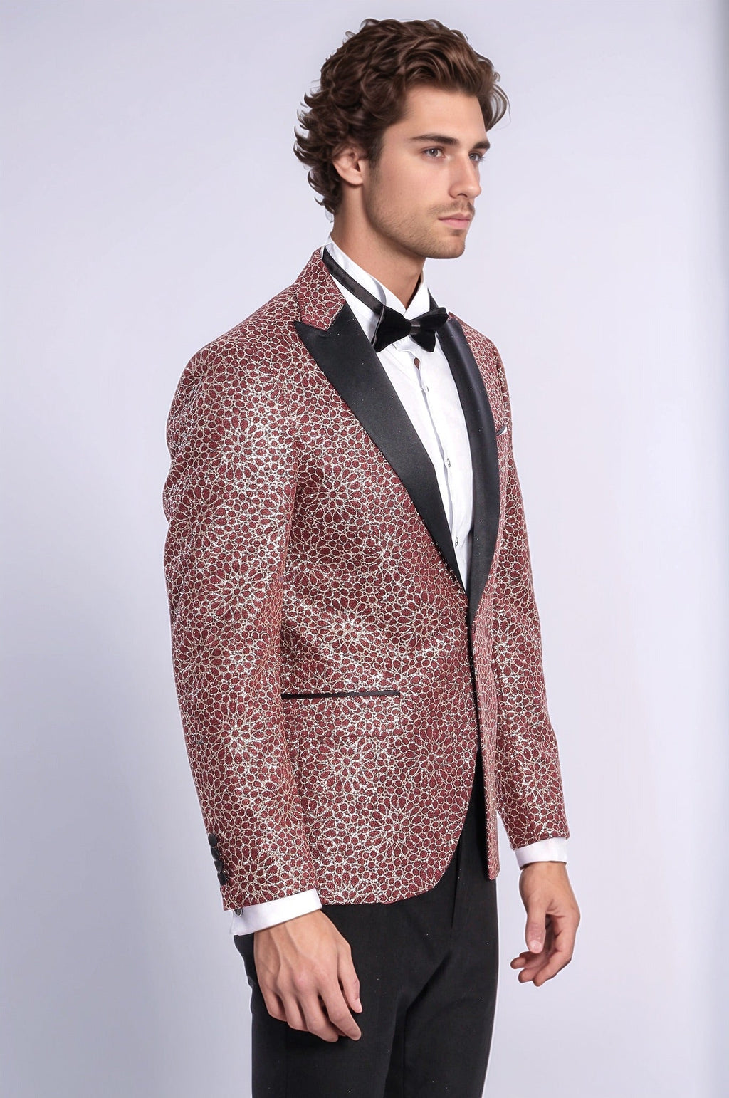 Flower Embroidered Pattern Burgundy Men Tuxedo Blazer - Wessi - Luzilly Bridal & Apparel