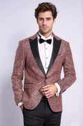 Flower Embroidered Pattern Burgundy Men Tuxedo Blazer - Wessi - Luzilly Bridal & Apparel