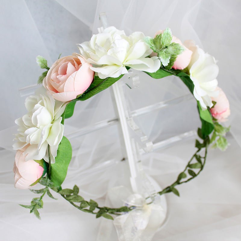 Flower garland handmade simulation flower ribbon hair accessory fresh wedding photography flower garland headwear - Luzilly Bridal & Apparel