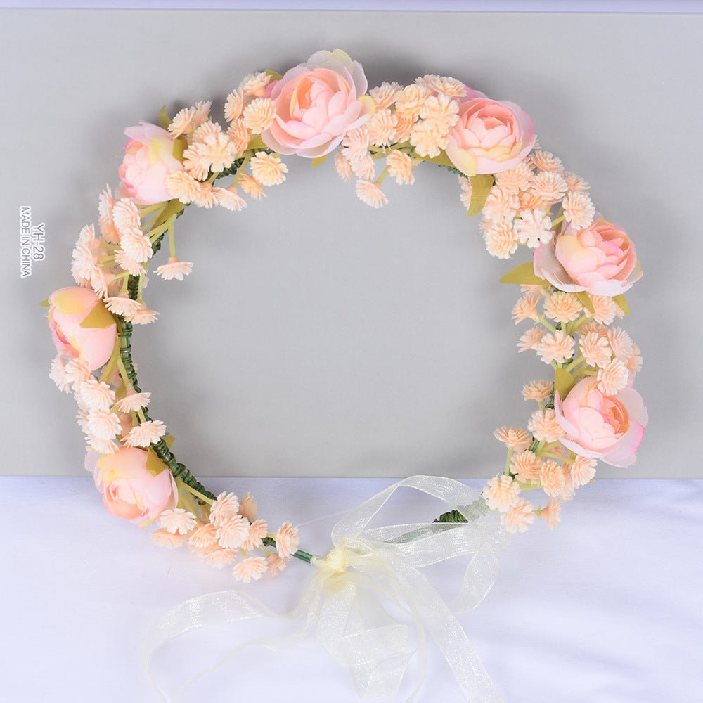 Flower garland headpiece simulation starry sky flower bud hair accessory children's bride flower wreath female - Luzilly Bridal & Apparel