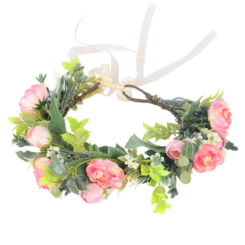 Flower garland headwear, forest style girl, sweet vacation, photography, hair accessories, simulated flowers, green leaves, flower garland - Luzilly Bridal & Apparel