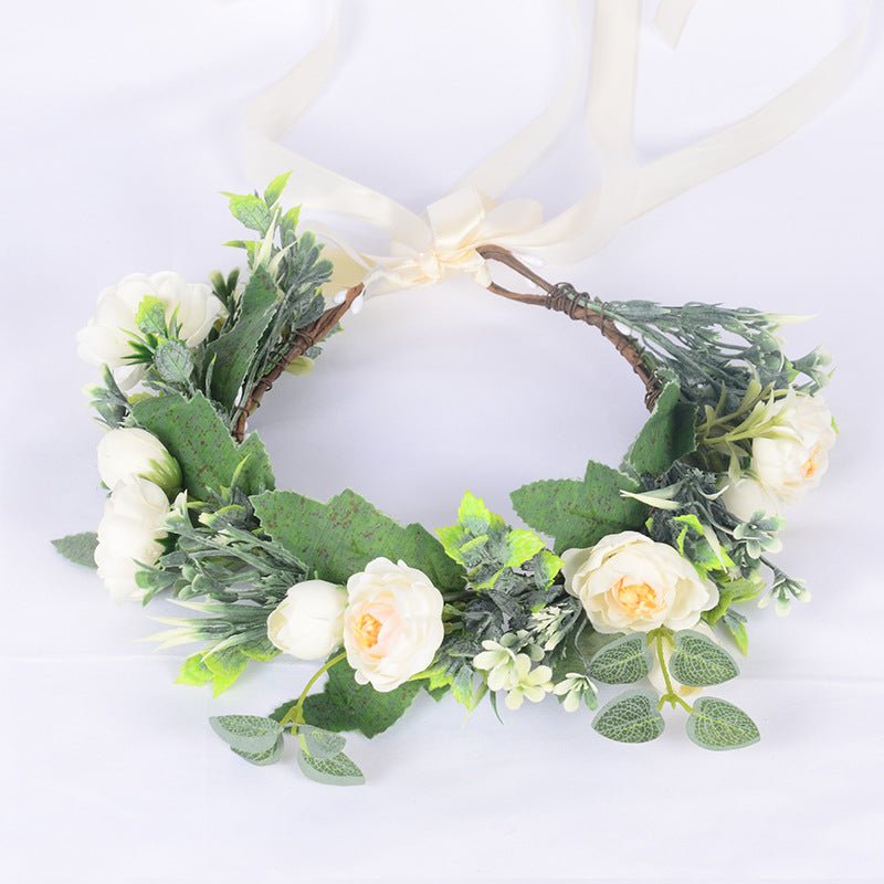 Flower garland headwear, forest style girl, sweet vacation, photography, hair accessories, simulated flowers, green leaves, flower garland - Luzilly Bridal & Apparel