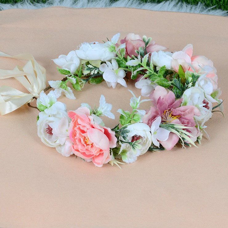 Flower garland headwear, forest style girl, sweet vacation, photography, hair accessories, simulated flowers, green leaves, flower garland - Luzilly Bridal & Apparel