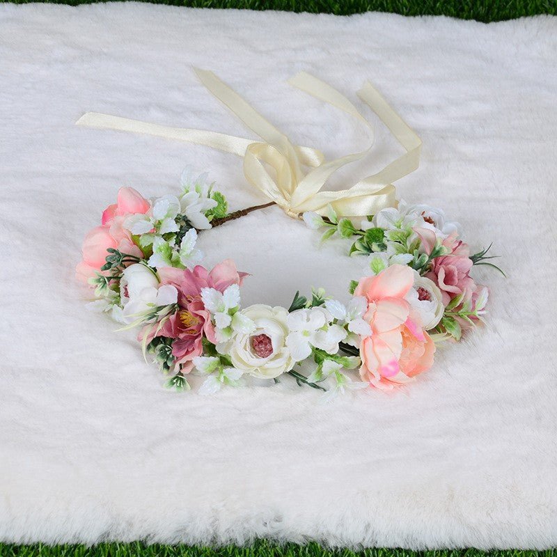 Flower garland headwear, forest style girl, sweet vacation, photography, hair accessories, simulated flowers, green leaves, flower garland - Luzilly Bridal & Apparel