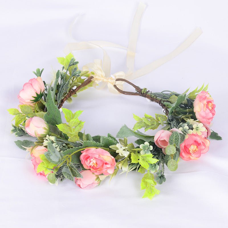 Flower garland headwear, forest style girl, sweet vacation, photography, hair accessories, simulated flowers, green leaves, flower garland - Luzilly Bridal & Apparel