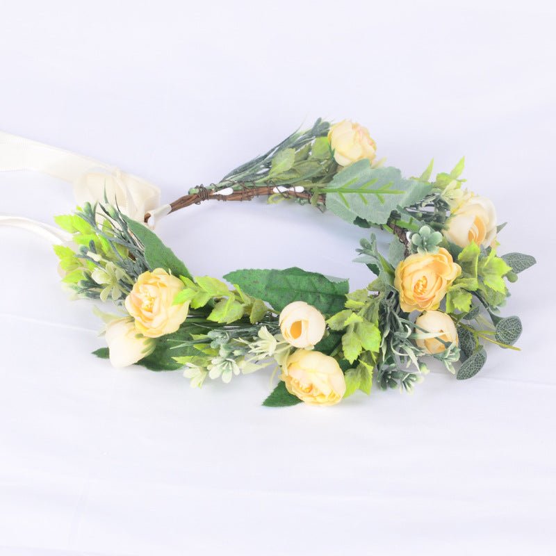 Flower garland headwear, forest style girl, sweet vacation, photography, hair accessories, simulated flowers, green leaves, flower garland - Luzilly Bridal & Apparel