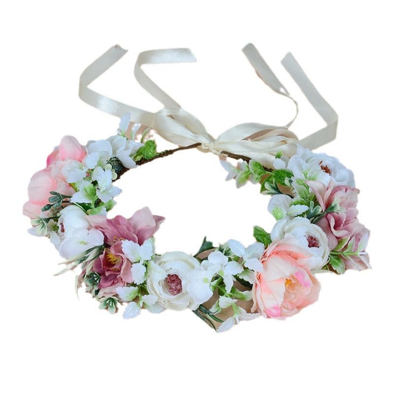 Flower garland headwear, forest style girl, sweet vacation, photography, hair accessories, simulated flowers, green leaves, flower garland - Luzilly Bridal & Apparel