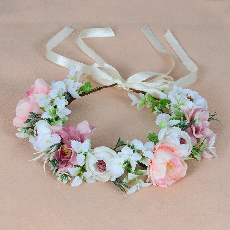 Flower garland headwear, forest style girl, sweet vacation, photography, hair accessories, simulated flowers, green leaves, flower garland - Luzilly Bridal & Apparel