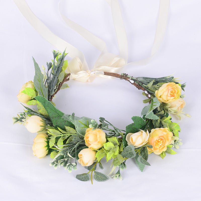 Flower garland headwear, forest style girl, sweet vacation, photography, hair accessories, simulated flowers, green leaves, flower garland - Luzilly Bridal & Apparel