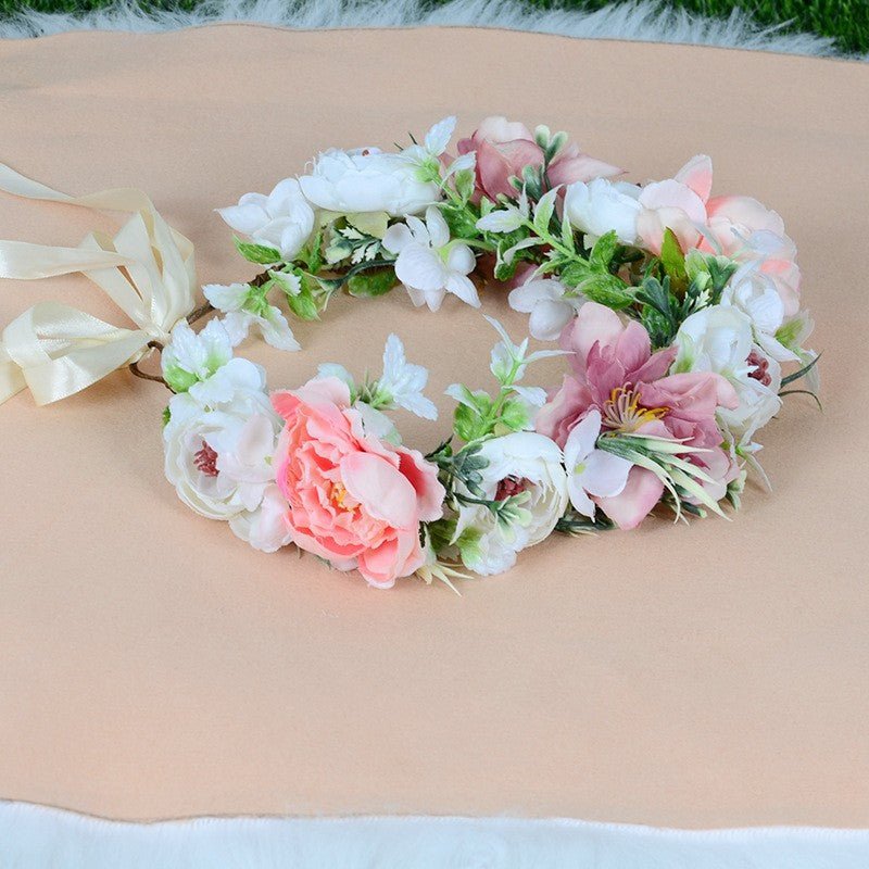 Flower garland headwear, forest style girl, sweet vacation, photography, hair accessories, simulated flowers, green leaves, flower garland - Luzilly Bridal & Apparel