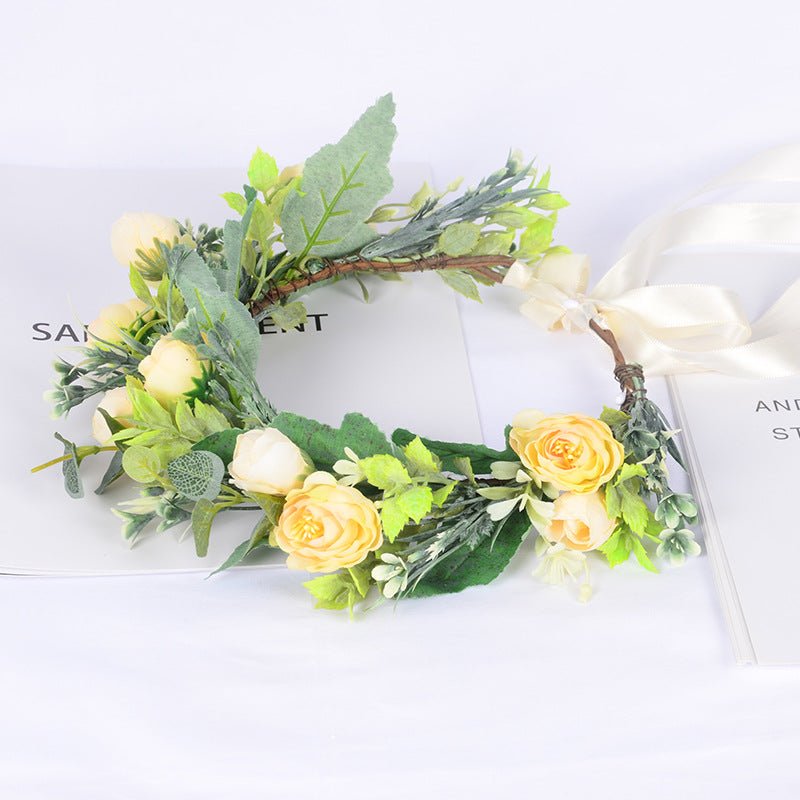 Flower garland headwear, forest style girl, sweet vacation, photography, hair accessories, simulated flowers, green leaves, flower garland - Luzilly Bridal & Apparel