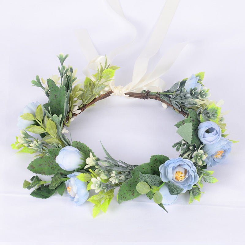 Flower garland headwear, forest style girl, sweet vacation, photography, hair accessories, simulated flowers, green leaves, flower garland - Luzilly Bridal & Apparel