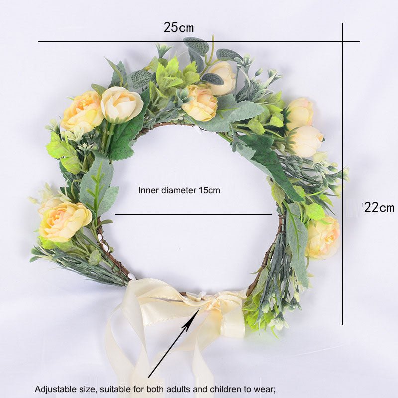 Flower garland headwear, forest style girl, sweet vacation, photography, hair accessories, simulated flowers, green leaves, flower garland - Luzilly Bridal & Apparel