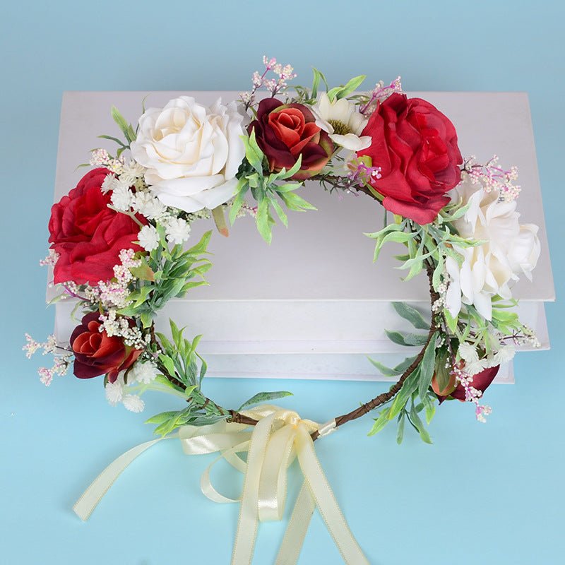 Flower garland headwear Hawaiian flower girl beautiful super fairy bride rose ring accessory - Luzilly Bridal & Apparel