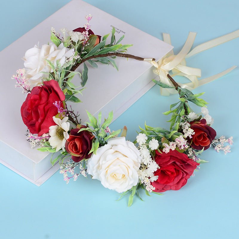 Flower garland headwear Hawaiian flower girl beautiful super fairy bride rose ring accessory - Luzilly Bridal & Apparel